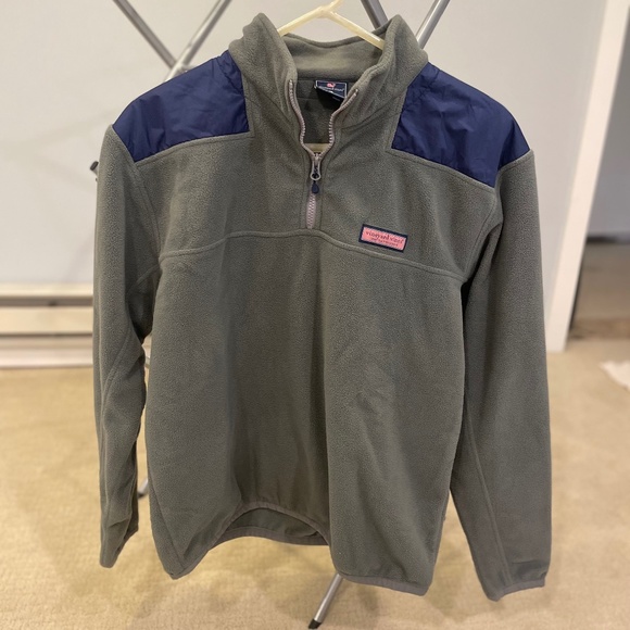 Medium Grey Vineyard Vines Fleece Quarterzip Pullover - Picture 1 of 3